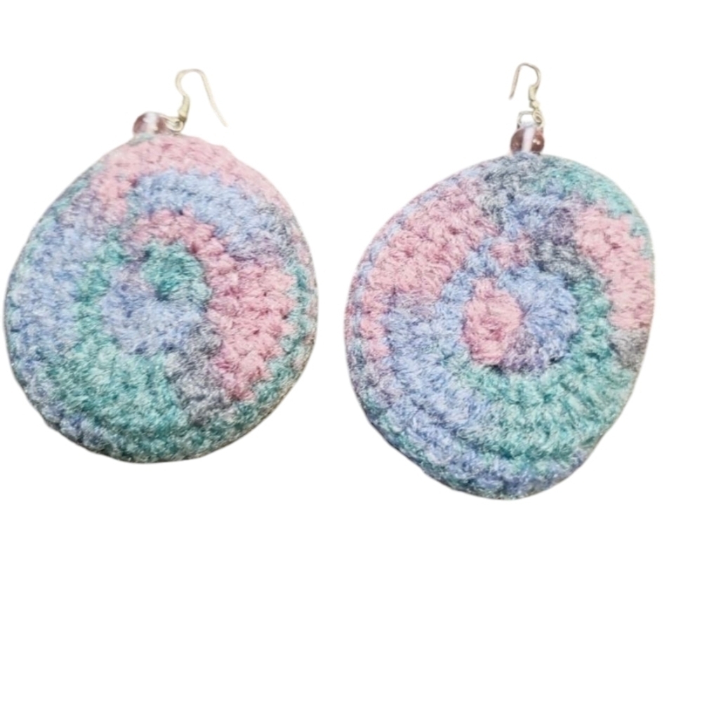Vintage Boho Pastel Knitted Circle Drop Earrings